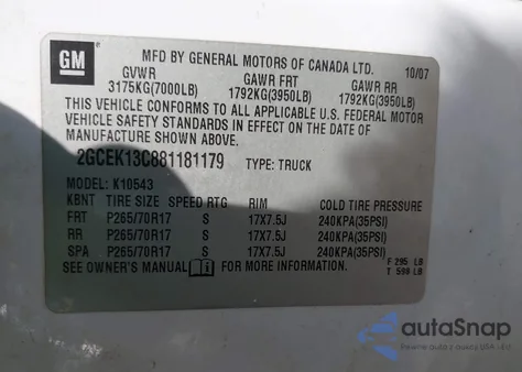 2008 Chevrolet Silverado 1500 Ls z USA, uszkodzony, nr VIN 2GCEK13C881181179